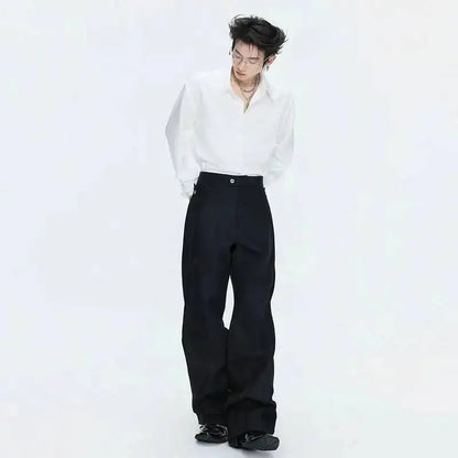 2026 Spring Patchwork Design Cross Collar Solid Color Casual Jacket Men Fashion Elegant Temperament Straight Pants JY6553
