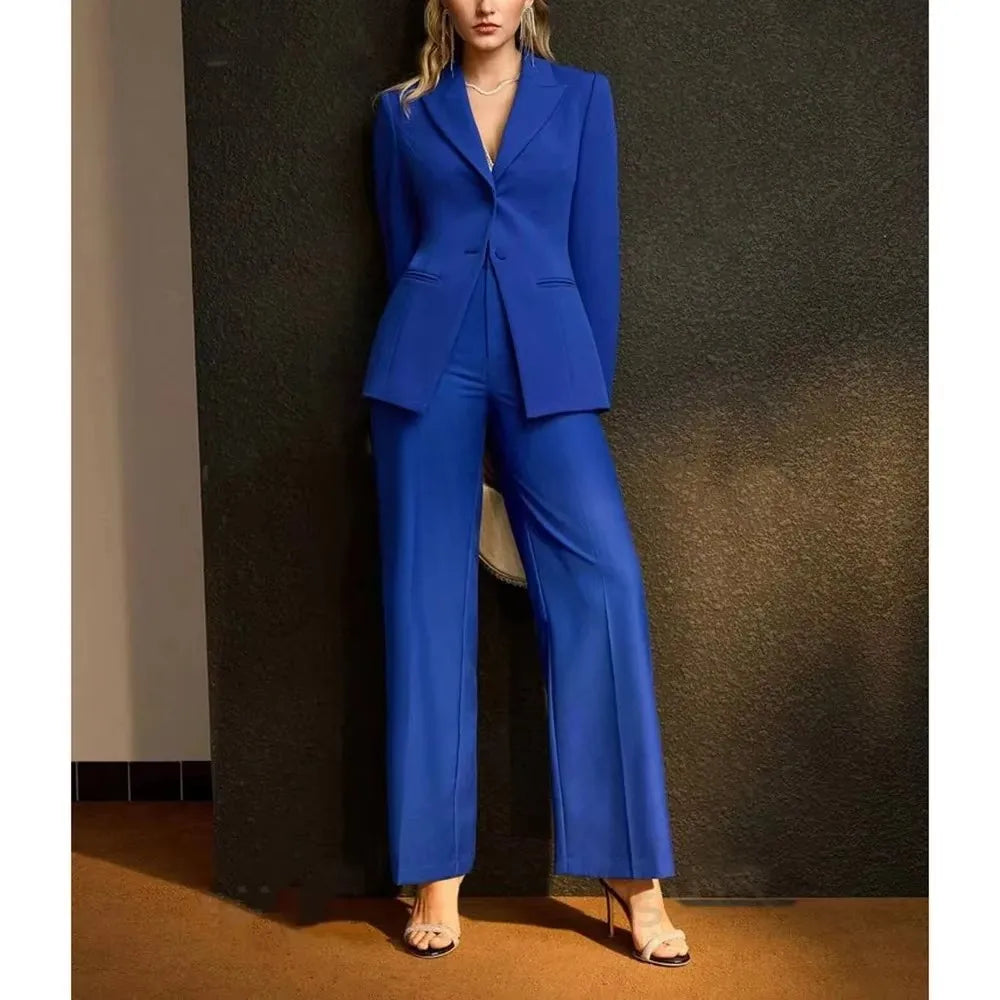 Elegant Women Pants Sets With Jacket 2 Piece Single Breasted Notch Lapel Blazer Slim Fit Female Office Full Women Suits Set