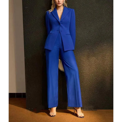 Elegant Women Pants Sets With Jacket 2 Piece Single Breasted Notch Lapel Blazer Slim Fit Female Office Full Women Suits Set