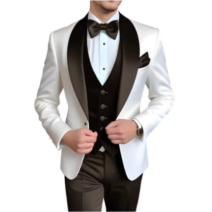 Men's 3-Piece Suit with Scarf Lapel — Single-Breasted Tuxedo for Weddings & Formal Events