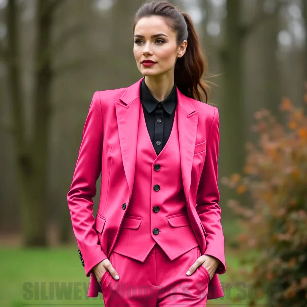 Women 3 Piece Suit Set Blazer Vest Pants Slim Fit Office Business Party Formal Attire Customizable Size for Ladies