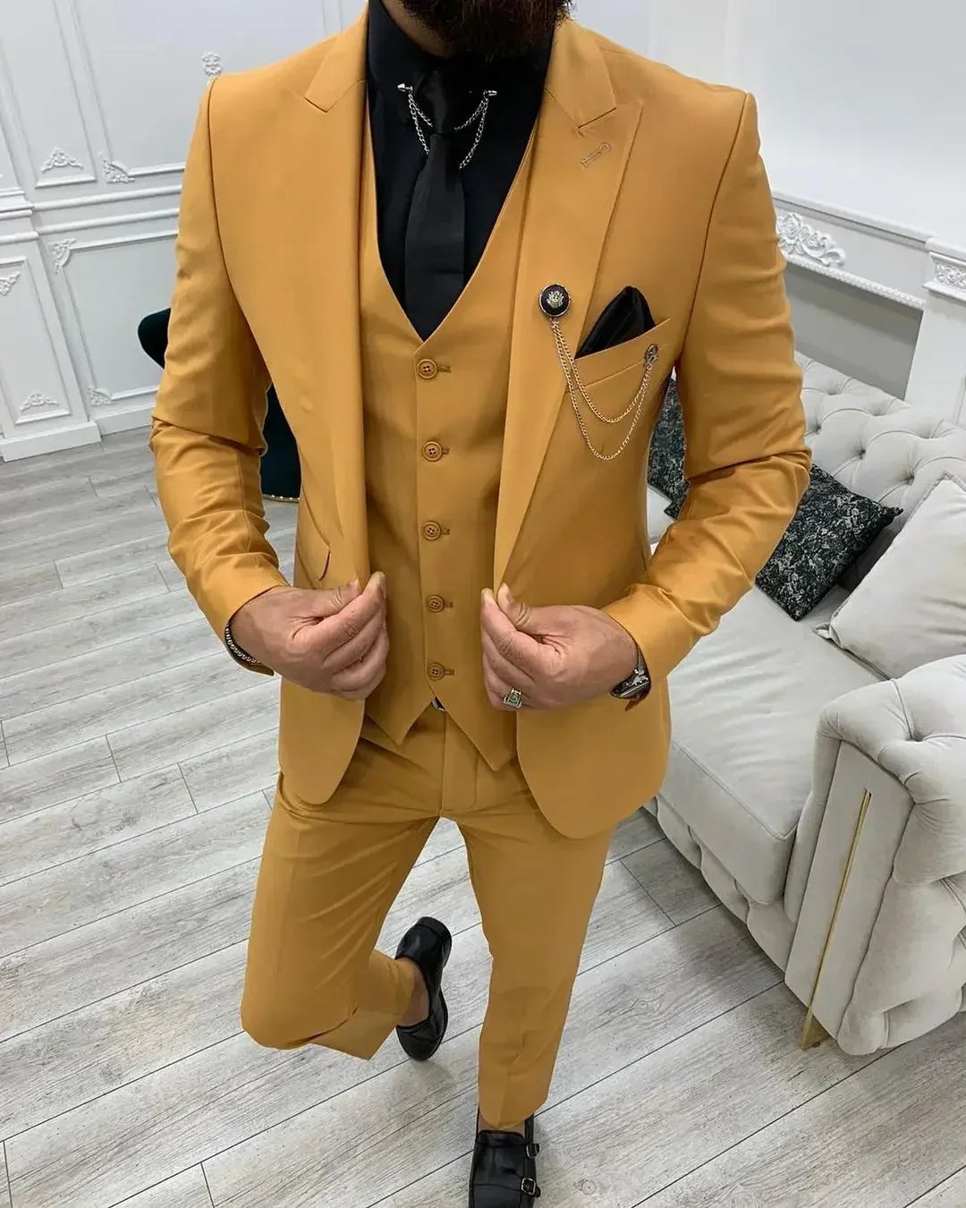 Yellow Men Suits for wedding Smart Casual Slim Fit Blazers Hombre Business High Quality Custom 3 Piece Set Costume Homme