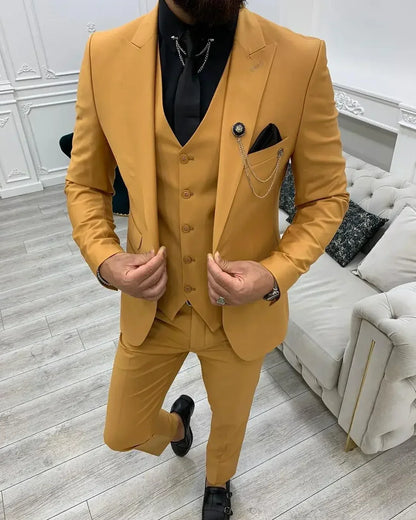 Yellow Men Suits for wedding Smart Casual Slim Fit Blazers Hombre Business High Quality Custom 3 Piece Set Costume Homme