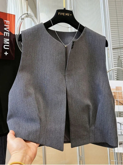 Women Blazer Vest New Spring Summer O-Neck Lined Coat Cardigan Sleeveless Jacket Casual Solid Short Suits Waistcoat Tank Tops