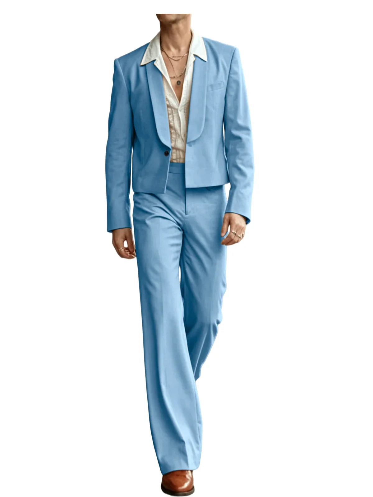 Men's 2-Piece Suit Set – Cropped Blazer & High Waist Flare Pants | Shawl Lapel Tuxedo for Formal & Party Occasions