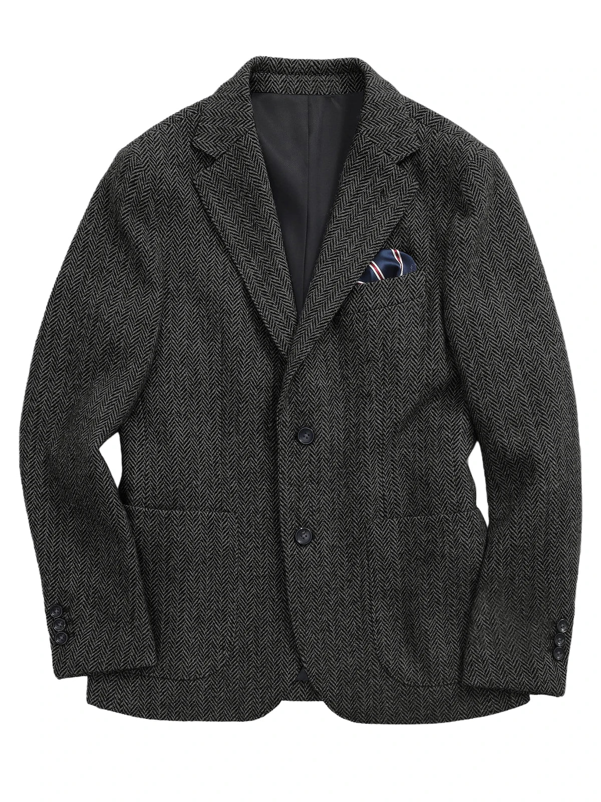 Navy Blue Herringbone Men's Suits Blazer Single Breasted Suit Jacket Formal Fashion Notch Lapel Coat for Wedding Business Casual