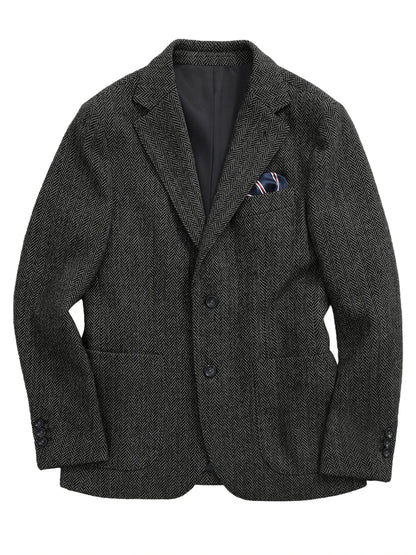 Navy Blue Herringbone Men's Suits Blazer Single Breasted Suit Jacket Formal Fashion Notch Lapel Coat for Wedding Business Casual