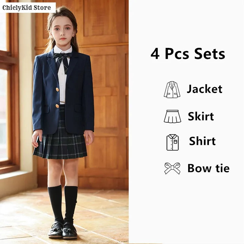 Girls Jacket Plaid Skirts Suits Boys Blazer Formal Dress Toddler Student Clothes Sets Children School Uniform Kids Class Outfits