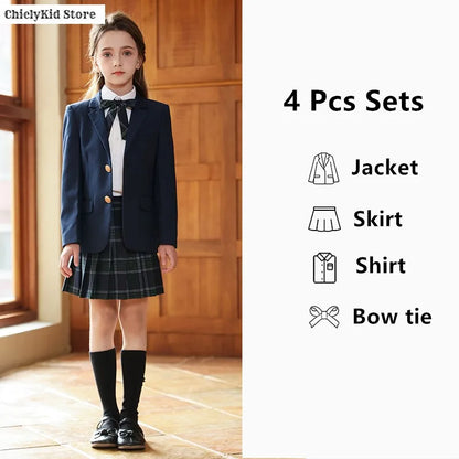 Girls Jacket Plaid Skirts Suits Boys Blazer Formal Dress Toddler Student Clothes Sets Children School Uniform Kids Class Outfits
