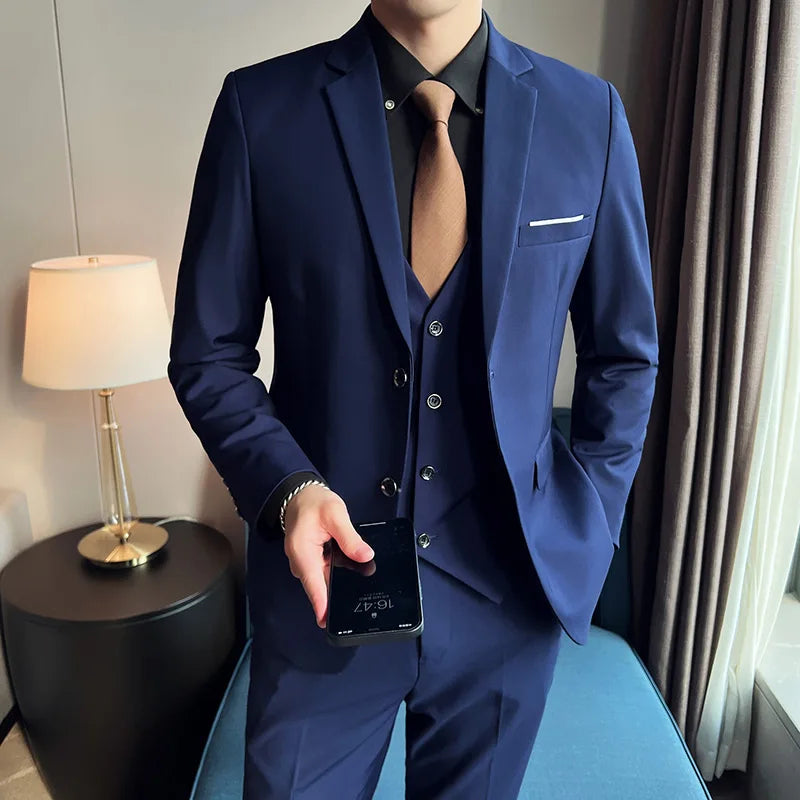 Men's Three-Piece Slim Fit Suit – Blazer, Vest, and Pants for Wedding, Business, and Formal Occasions