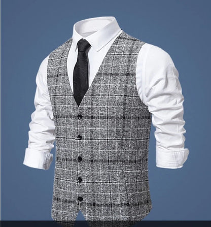 Men's Slim Fit Single Breasted Suit Vest – Plaid Waistcoat for Weddings & Banquets