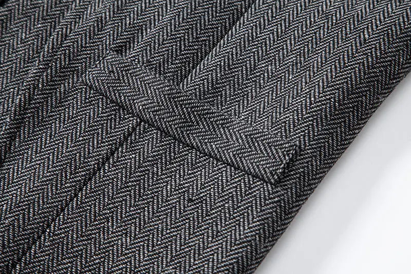 Men's Triple-Breasted Herringbone Tweed Vest – Retro Fake Two-Piece Waistcoat for Weddings & Smart-Casual Occasions