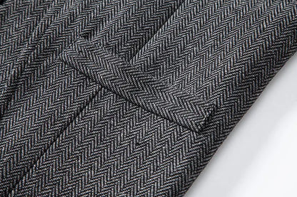 Men's Triple-Breasted Herringbone Tweed Vest – Retro Fake Two-Piece Waistcoat for Weddings & Smart-Casual Occasions