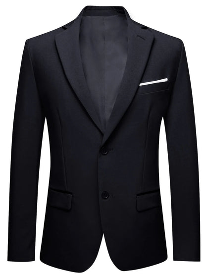 Solid Black Men Suit Blazer, Notch Lapel Two Button Slim Formal Jacket for Business Office Wedding Daily Wear
