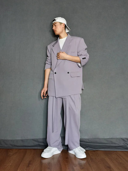 Men's Loose Fit Double Breasted Two-Piece Suit Set – Business Casual