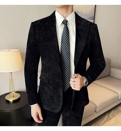 Winter Chenille Velvet Suit Jacket for Men Slim Fit Casual Business Formal Jacket Wedding Groom Social Office Blazer Masculino