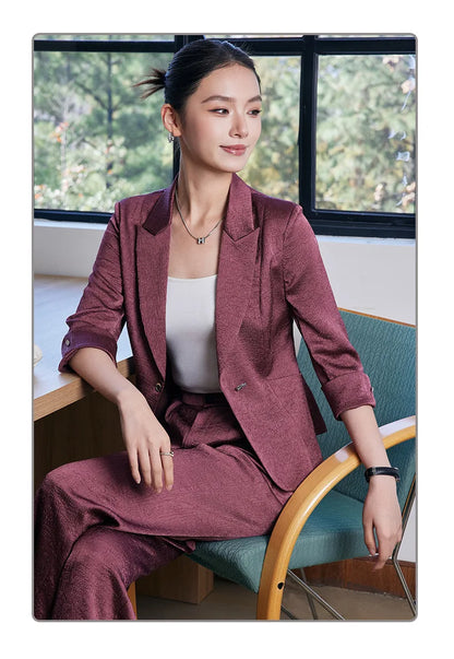 Fashion Office Ladies Blazer and Pants Suit Formal Angola Red Women Jacket Trouser Women Business Work Wear 2 Piece Set