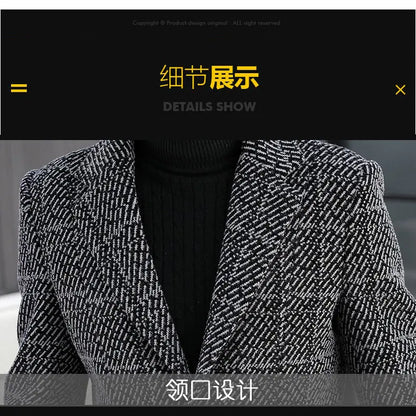 High-quality winter men's fashionable and stylish woolen overcoat, suit collar, mid-length windbreaker, woolen coat