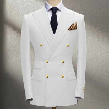 Blue Men's Suit Jacket Slimming Fashion Blazer Double Row Metal Buckle Men's Top Coat for Business Banquet Wedding