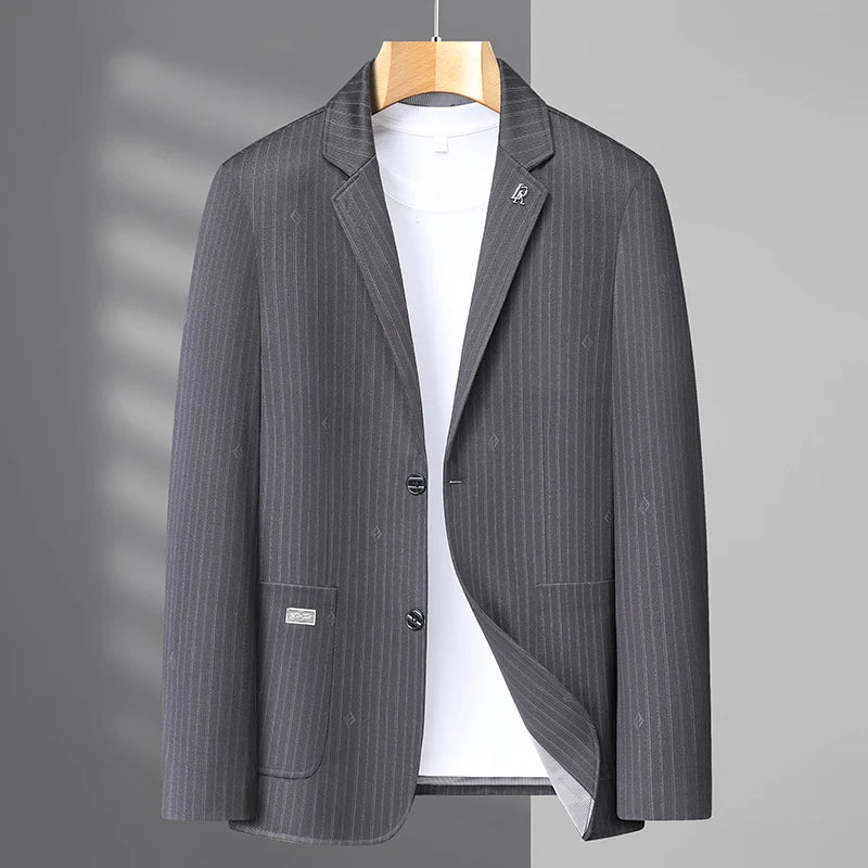 Men's Smart Casual Blazer – Single Breasted Polyester Jacket for Middle-Aged Men – Spring Autumn