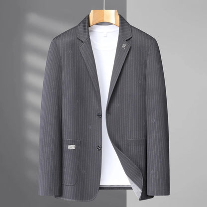 Men's Smart Casual Blazer – Single Breasted Polyester Jacket for Middle-Aged Men – Spring Autumn