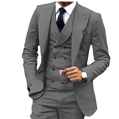 Costume de Lin 3 Pièces Blazer Gilet et Pantalon Ensemble de Smoking Ajusté pour Garçons d'Honneur Robes de Soirée Élégantes Gilet Style Rétro avec Col en V