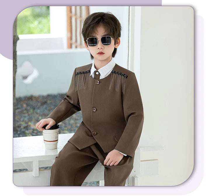 Children's New Chinese Style Clothing Set Fower Boys Baby's First Birthday Party Dress Kids Host Catwalk Performance Costume