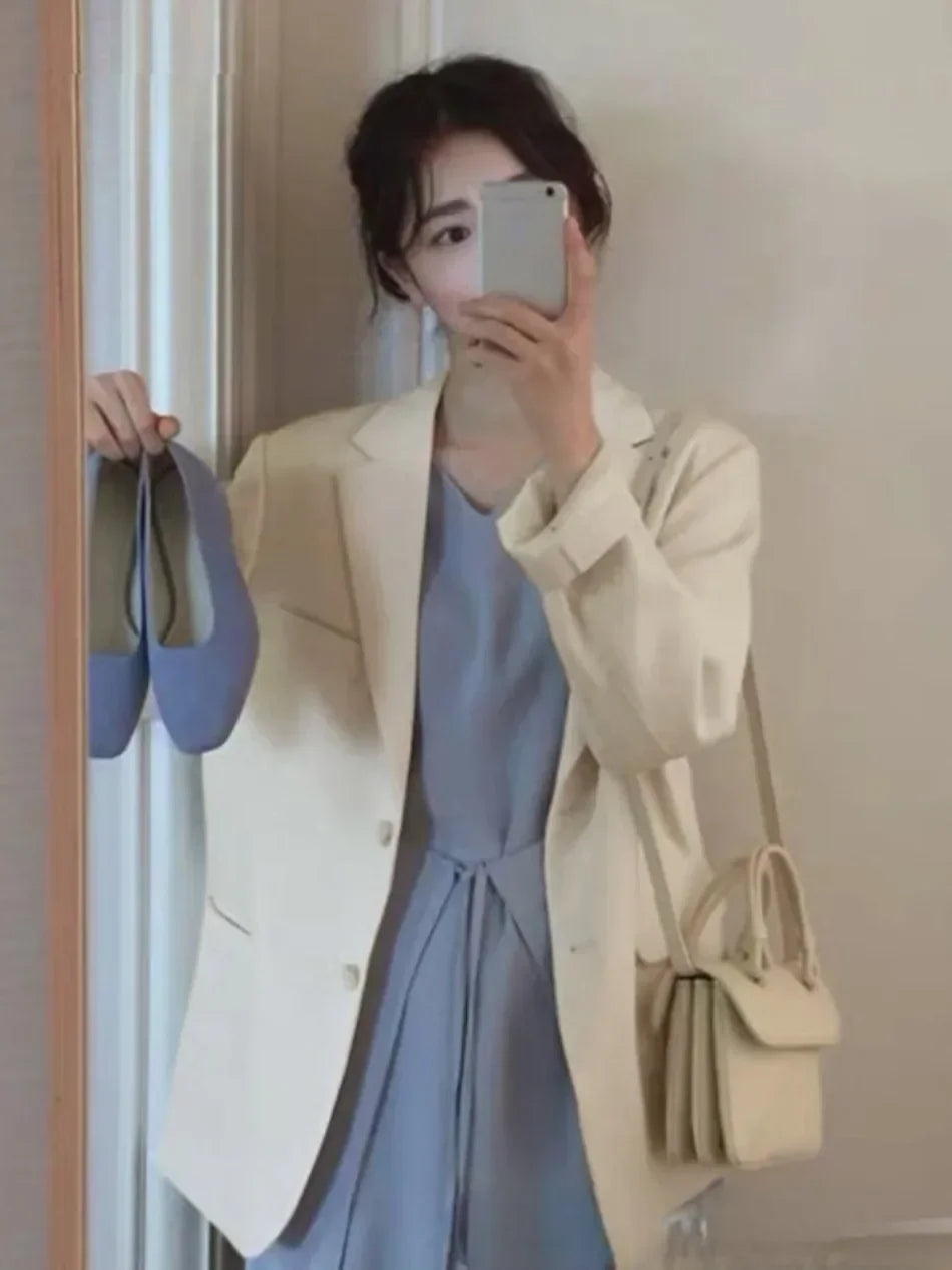 Autumn Luxury Blazer for Women 2024 Elegant Korean Women's Blazer Jacket Fashion Female Long Coats Splice Office Lady Clothes