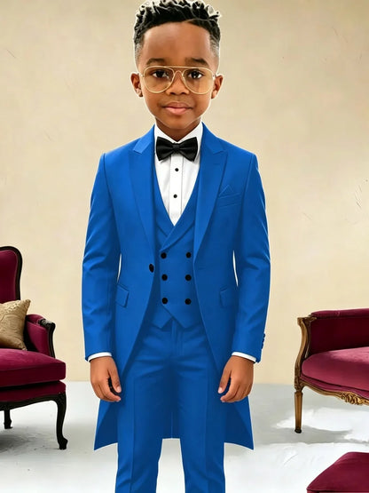 New Boys Long Jacket Vest Pants 3 Pieces Suits Piano Performance Wear Classy Peak Lapel Kid Slim Fit Suit Set For Wedding