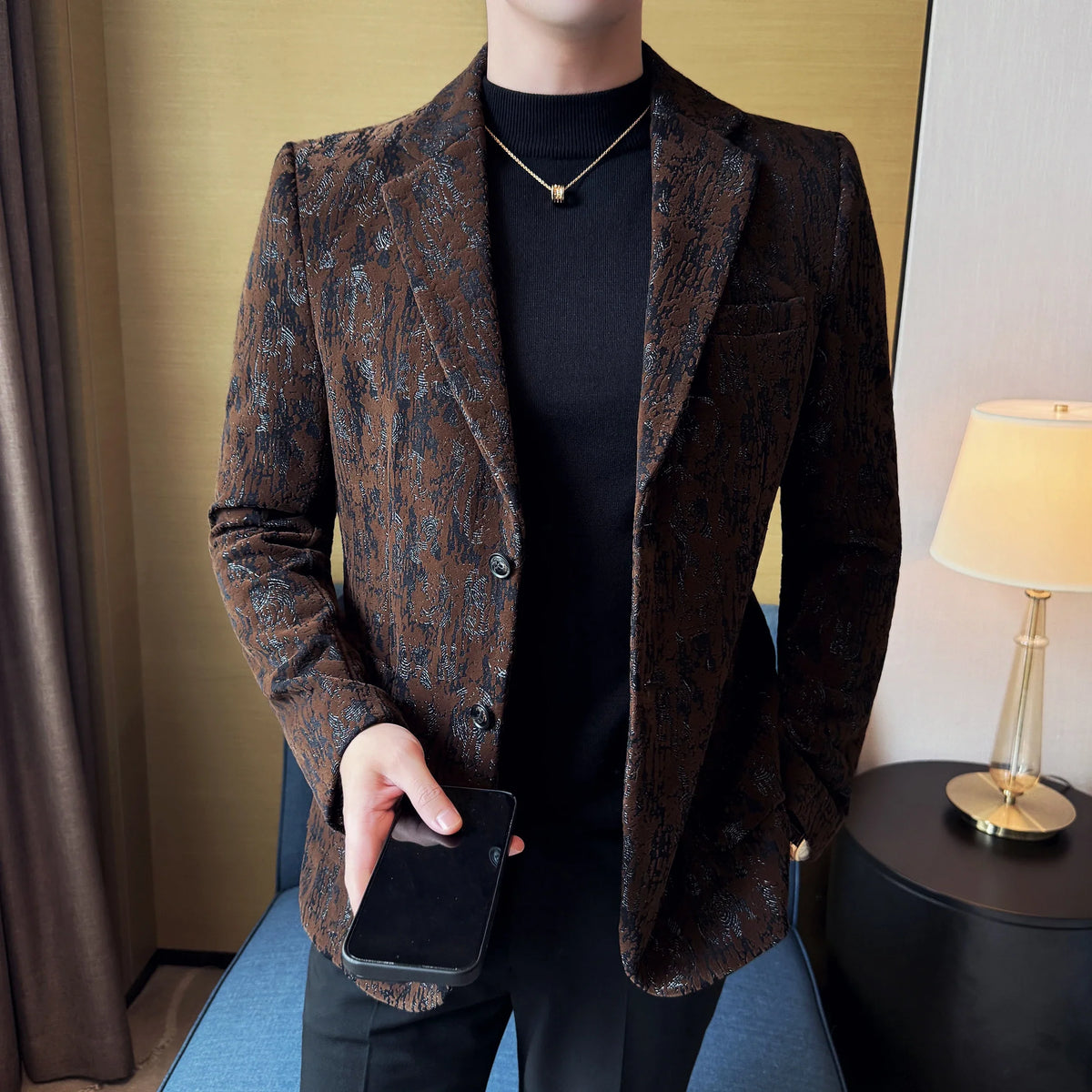 High Quality Plush Jacquard fashion Suit Jacket  Korean Version Slim Fit Business Retro Casual Social Wedding Suit Blazer 5XL-M