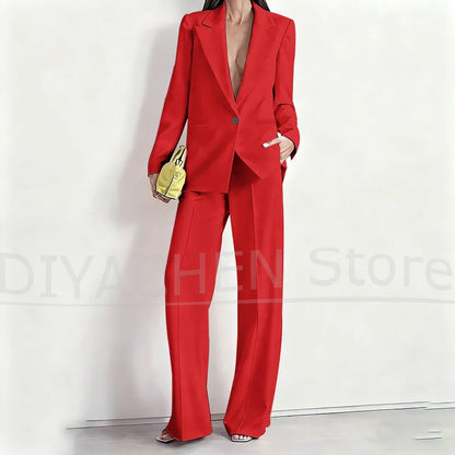Women's Suit Set Peak Lapel One Button Blazer and Wide-Leg Pants Fashion Formal Casual Party Office Stylish Pants Sets Two Piece