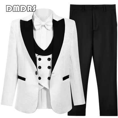 Boys Suit Set 5-Piece Kids Paisley Jacquard Blazer Formal Outfit for Weddings & Celebrations