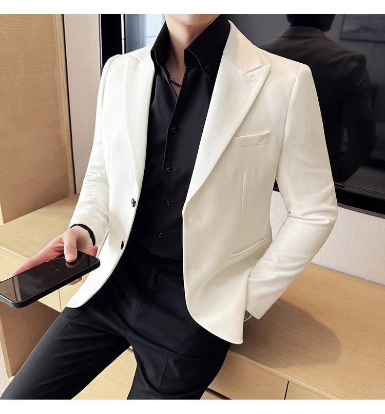 High-end Shiny Business Casual Suit Jacket Men British Style Slim Fit Office Work Men Blazers Wedding Groom Dress Coats 2025