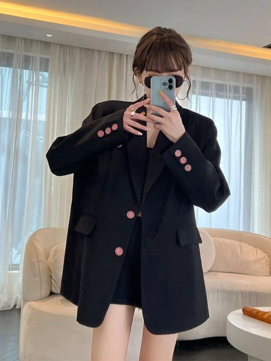 Premium Women's Spring Fall Relaxed Casual Blazer Stylish Design Pretty Chic Youthful Korean Trendy Suit Top Full Long Sleeve