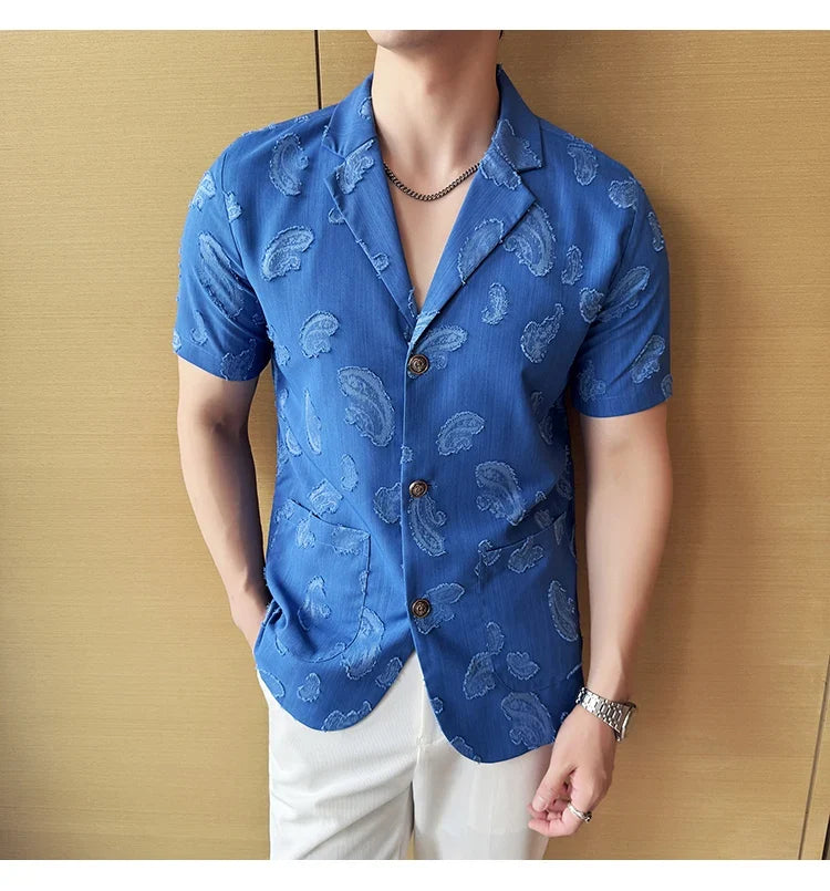 Summer Thin Ice Silk Without Lining Suit Coats 2025 New High-end Fashion Jacquard Casual Social Shirt Coat Men Clothing 4XL-M