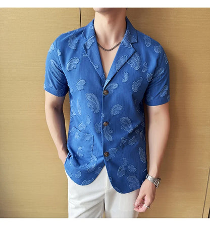 Summer Thin Ice Silk Without Lining Suit Coats 2025 New High-end Fashion Jacquard Casual Social Shirt Coat Men Clothing 4XL-M