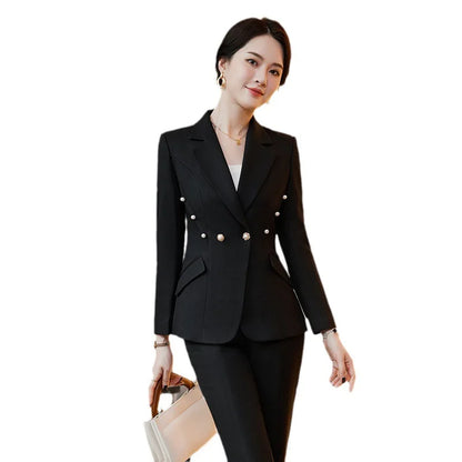 Office Lady Formal Blazer Pants Suits 2 Piece Matching Set Conjuntos Para Mujeres Plus Size Jacket Split Flare Pants Sets New