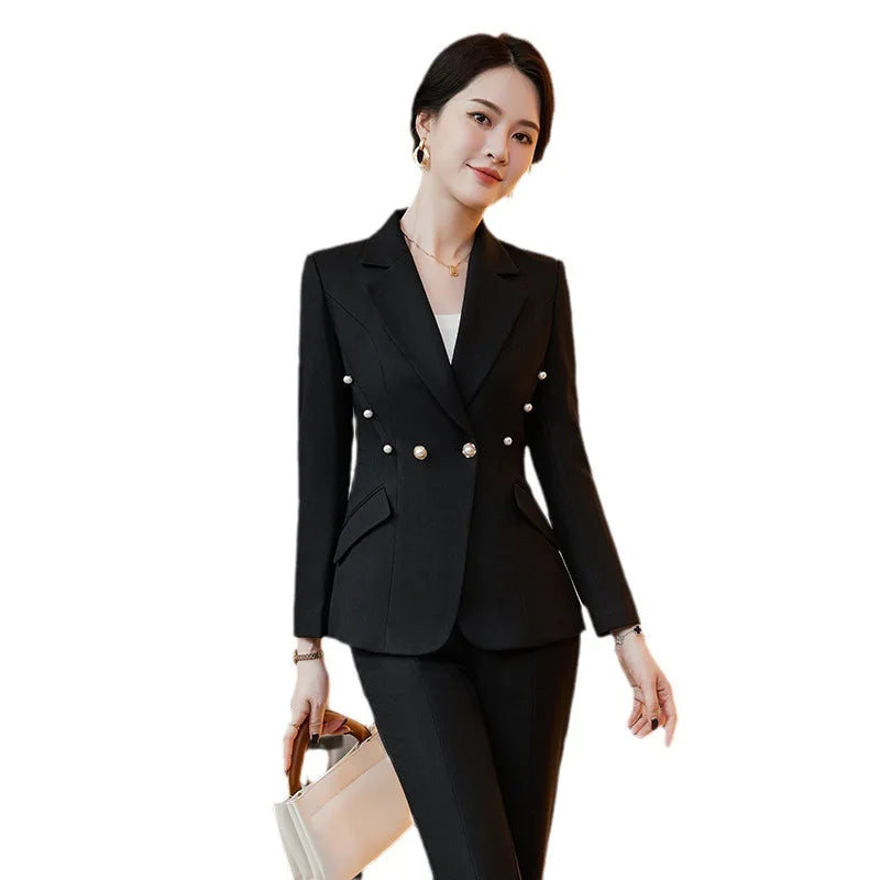 Office Lady Formal Blazer Pants Suits 2 Piece Matching Set Conjuntos Para Mujeres Plus Size Jacket Split Flare Pants Sets New