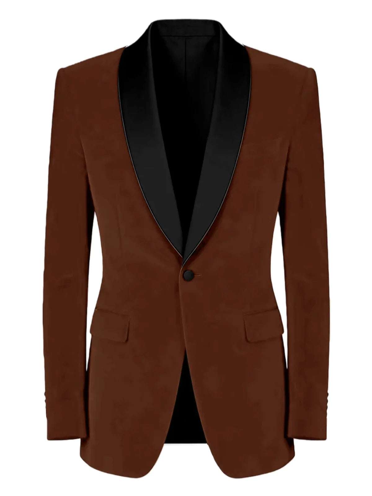 Men's Velvet Tuxedo Blazer Black Trim Shawl Lapel Slim Fit 1-Button Flap Pockets Suit Jacket Formal Wedding Party Sport Coats