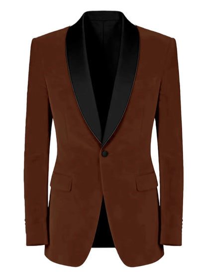 Men's Velvet Tuxedo Blazer Black Trim Shawl Lapel Slim Fit 1-Button Flap Pockets Suit Jacket Formal Wedding Party Sport Coats