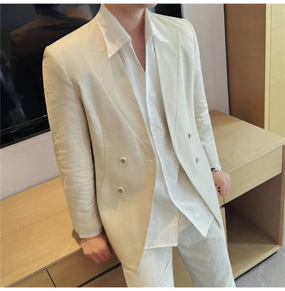 Summer Linen Breathable Suit Jacket Daily Casual Thin Blazers Men's Business Formal Suit Jacket Wedding Groom Coats Men Clothing