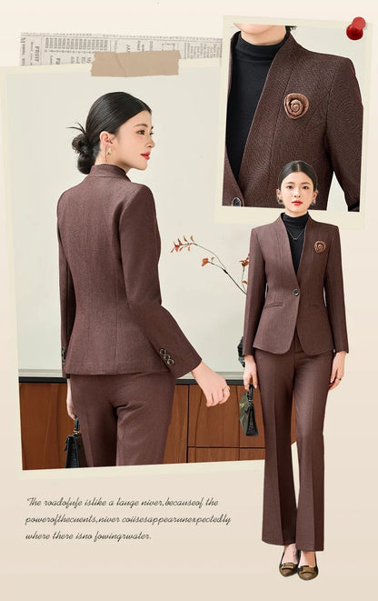 Fashionable professional women's two-piece trousers + suit jacket, slim and elegant. 2025 autumn winter new styles