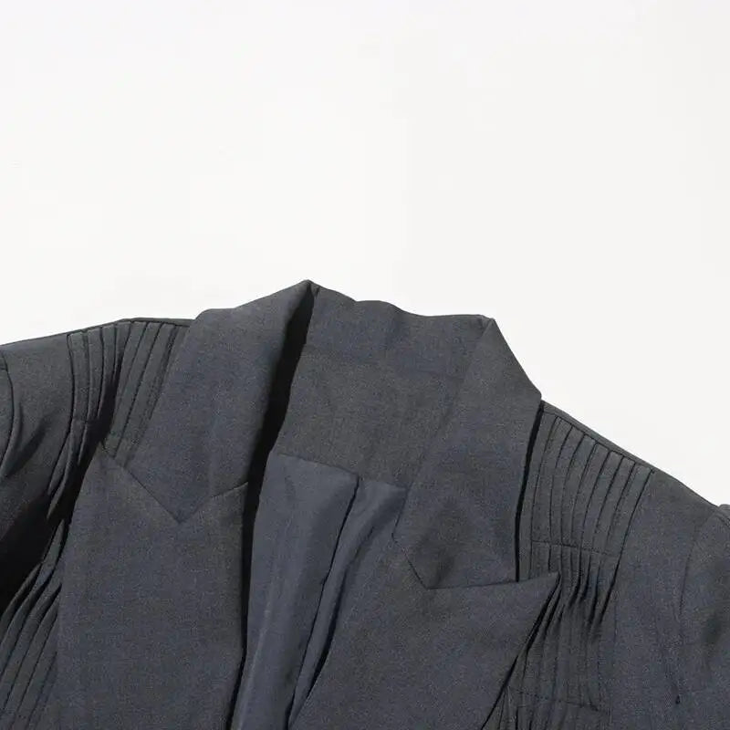 Women Blazer Turn-down Collar Single Button Pleated High-end Elegant Fashion Jacket Office Lady Ins Coat New Spring HK11499