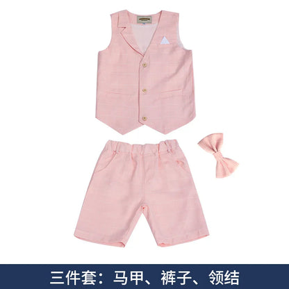 Baby Boys Formal Birthday Photograph Suit Kids Vest Shirt Pants Bowtie Wedding Dress Teenager Suit Children Graduation Costume