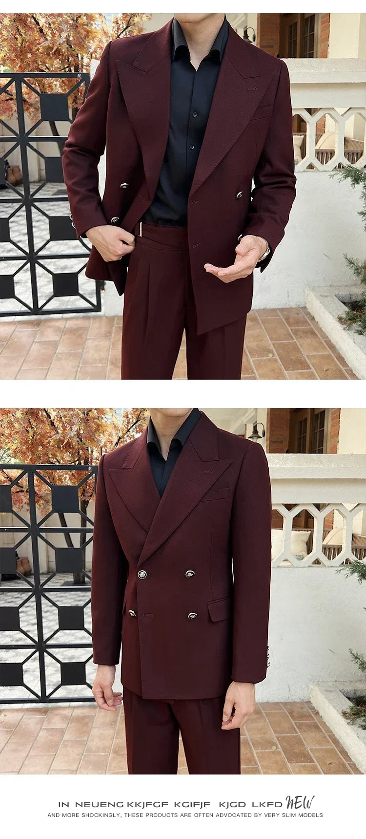 (Jackets+Pant)Fashion Double Breasted Design Men Suit Italian Style Luxury Elegant Business Social Wedding Dress Thick Suit 2Pcs