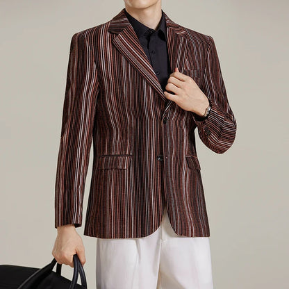 2025 Autumn Winter Velvet Striped Fashion Casual Suit Jacket Slim Fit Versatile Business Blazers Social Wedding Groom Dress Coat