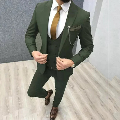 Men Suits Wedding Tuxedos Peak Lapel Business Casual Fashion Groom Formal Wear Slim Fit Blazer Jacket+Pant+Vest Costume Homme