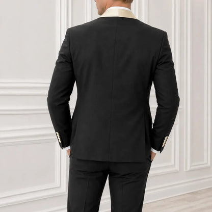 Men Suit Black 3 Pieces With Beige Lapel For Wedding Groom Birthday Banquet Party Ball Business Office Work Jacket Vest Pants