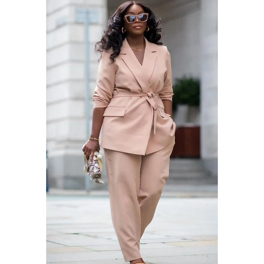 Plus Size Women Blazer 4XL Custom Made Slim-fit Big&Tall 2 Pieces(Jacket+Pants) Peak-lapel Formal Suit Business Office Lady Set