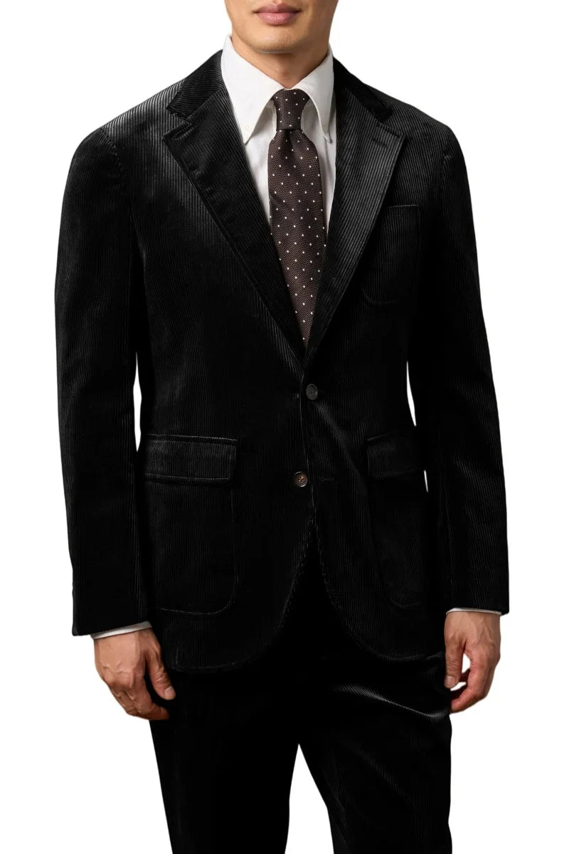 Men's Corduroy 2-Piece Suit – Classic Single Breasted Blazer & Pleated Pants for Wedding & Formal Occasions